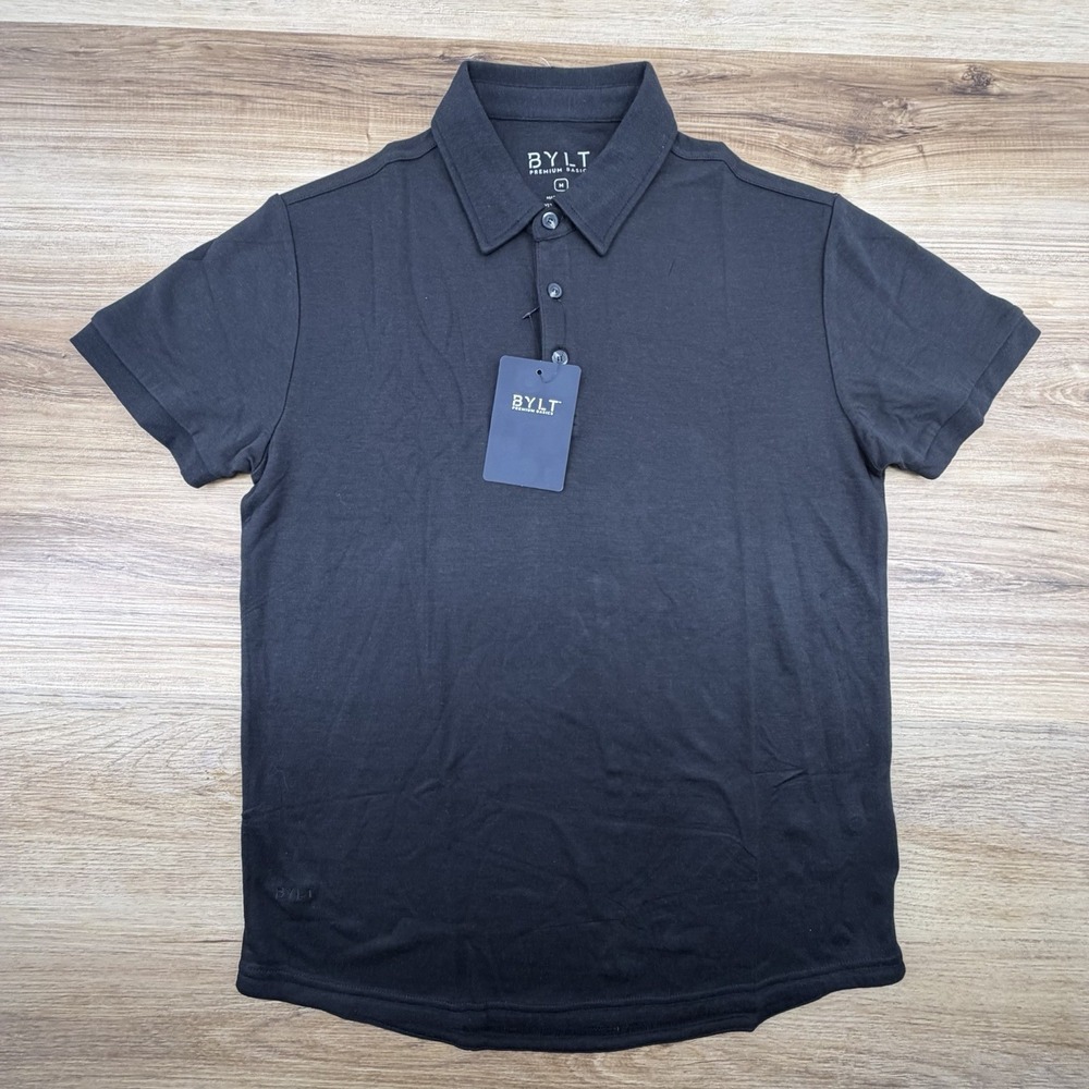 BYLT Premium Basics Mens Comfort Wool Short Sleeve Polo Black Medium NEW - Picture 2 of 7